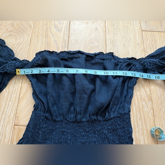 Sleeper Michelin dress size XL navy linen balloon sleeve romantic midi - Picture 8 of 12